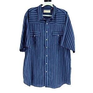 Bit & Bridle Western Pearl Snap Shirt Men's‎ 2XT Tall Blue Striped Cowboy Rodeo